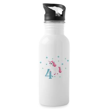 Geburtstagsshirt 4 Jahre Einhorn Mädchen Geschenk - Trinkflasche mit integriertem Trinkhalm - Weiß - Rechts