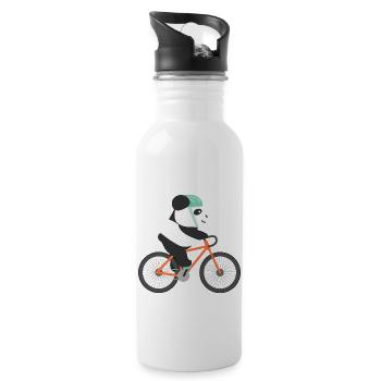 Panda Fährt Fahrrad Fahrradfahrer Geschenkidee - Trinkflasche mit integriertem Trinkhalm - Weiß - Rechts