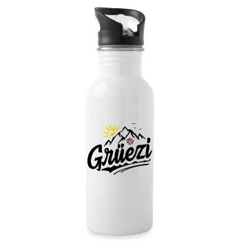 Schweizer Dialekt - Mundart Schweizerdeutsch Hallo - Trinkflasche mit integriertem Trinkhalm - Weiß - Rechts