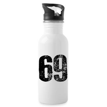 69 Zahl Vintage - Trinkflasche mit integriertem Trinkhalm - Weiß - Rechts