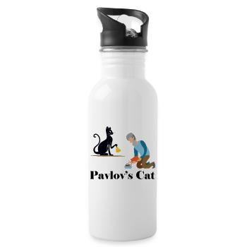 Pawlows Katze - Lustige Psychologie - Trinkflasche mit integriertem Trinkhalm - Weiß - Rechts