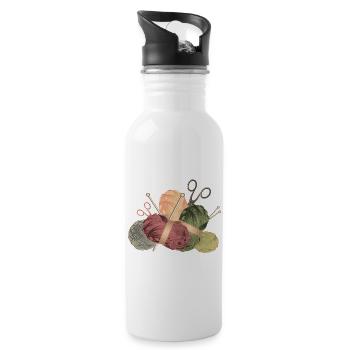 Balls of wool & knitting needles with scissors - Water bottle with straw - white - Right