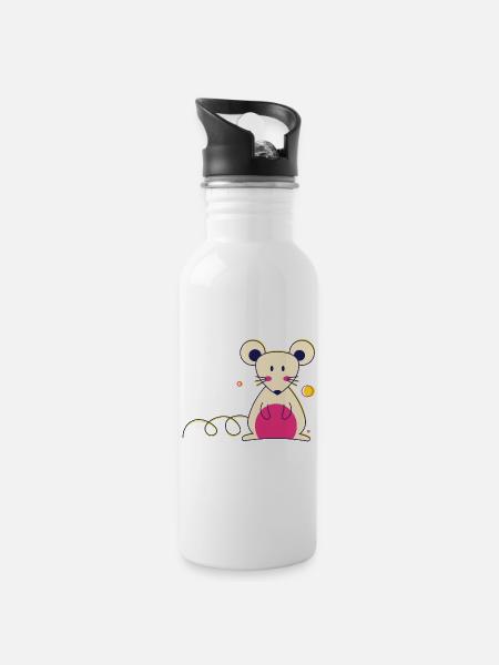 Ratte / Maus - Trinkflasche mit integriertem Trinkhalm - Weiß