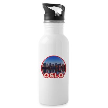 Oslo Skyline Rundlogo - Trinkflasche mit integriertem Trinkhalm - Weiß - Rechts