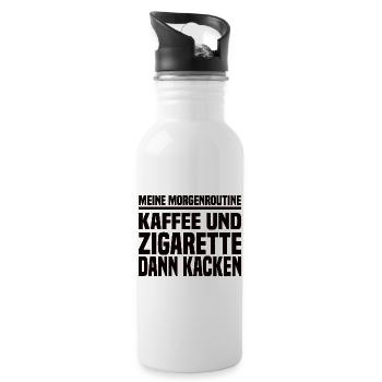 Kaffee Und Zigarette Dann Kacken - Lustiger Spruch - Trinkflasche mit integriertem Trinkhalm - Weiß - Rechts