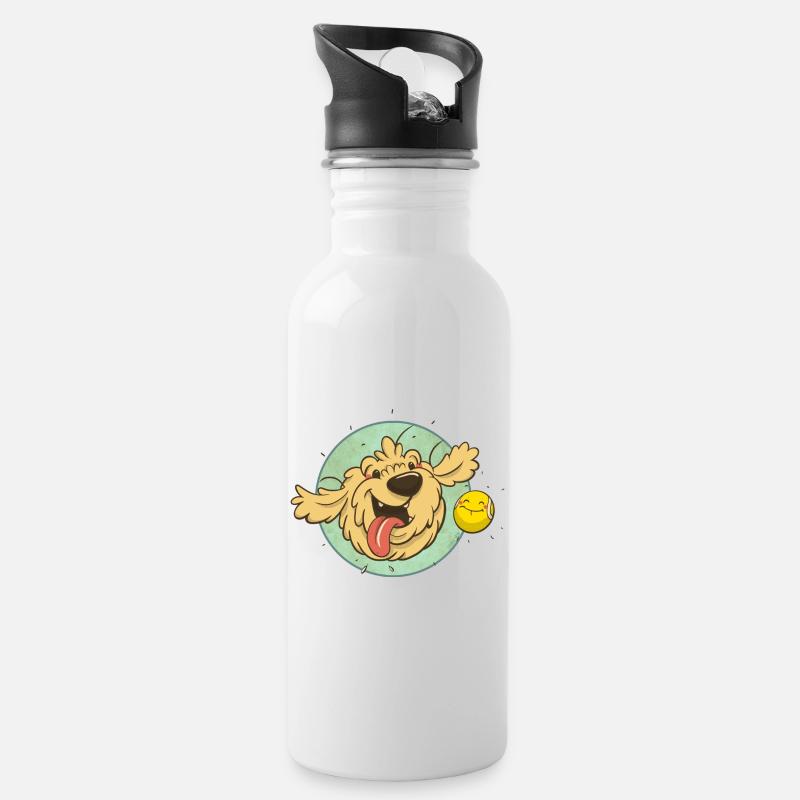 cockapoo Thor avec balle de tennis - Gourde avec paille intégrée - blanc