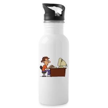 pc man desk office home office civil servant job - Water bottle with straw - white - Right