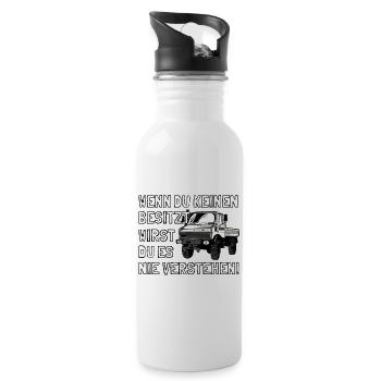 Unimog - Oldtimer - Offroad - Universal Motorgerät - Trinkflasche mit integriertem Trinkhalm - Weiß - Rechts