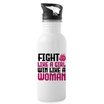 Kämpfe wie ein Mädchen Awareness Month, Krebs - Trinkflasche mit integriertem Trinkhalm - Weiß - Rechts