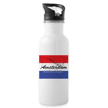 Amsterdam - Niederlandes Hauptstadt, GPS, Flagge - Trinkflasche mit integriertem Trinkhalm - Weiß - Rechts
