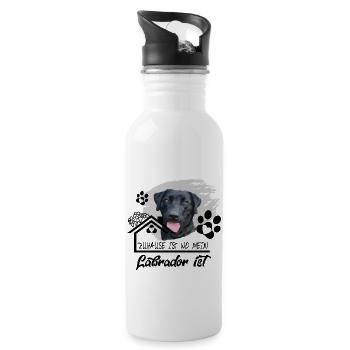 Schwarzer Labrador Spruch Zuhause ist wo mein..... - Trinkflasche mit integriertem Trinkhalm - Weiß - Rechts