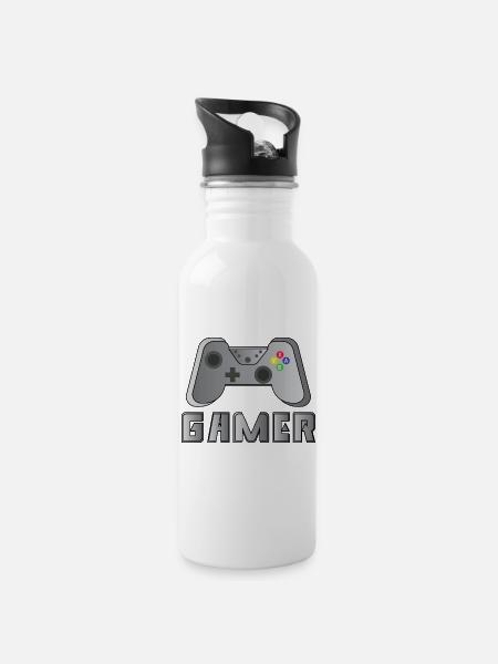 Gamer - Water bottle with straw - white