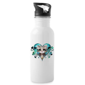 Cute fluffy little cat - Water bottle with straw - white - Right