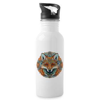 Renard naturel dans le style mandala - Gourde avec paille intégrée - blanc - Droite