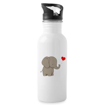 Elefant mit Herz Geschenk - Trinkflasche mit integriertem Trinkhalm - Weiß - Rechts