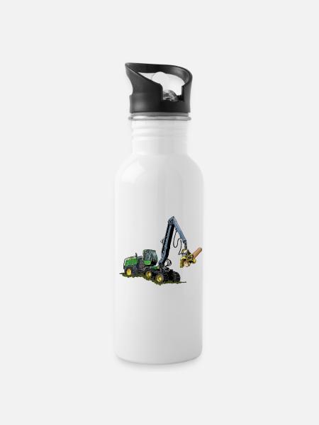 Harvester, Holzerntemaschine - Trinkflasche mit integriertem Trinkhalm - Weiß