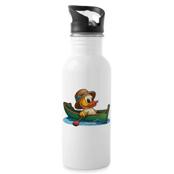 Canard mignon en bateau à rames avec chapeau d’été et fleur - Gourde avec paille intégrée - blanc - Droite