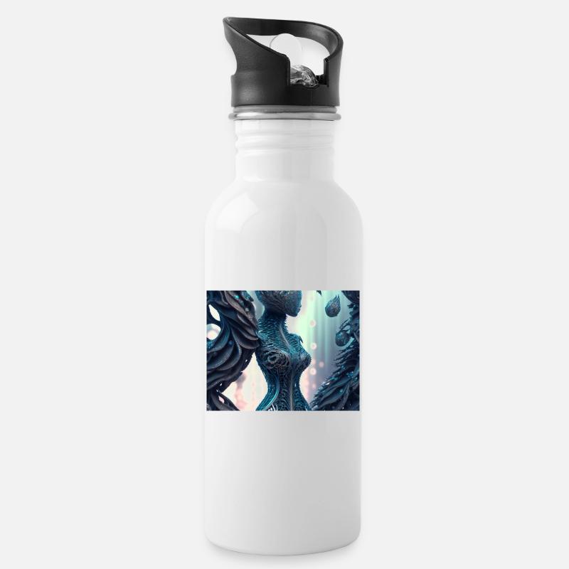 Baum Frau - Trinkflasche mit integriertem Trinkhalm - Weiß
