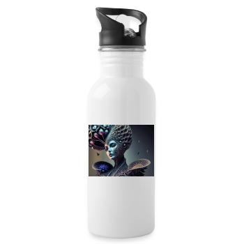 Korallen Frau - Trinkflasche mit integriertem Trinkhalm - Weiß - Rechts