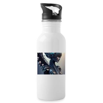 Blumen Frau - Trinkflasche mit integriertem Trinkhalm - Weiß - Rechts