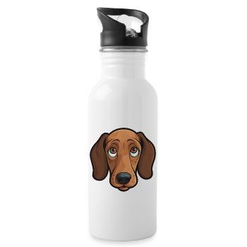 Dackel Kopf Comic Cartoon Hund Hundeliebling - Trinkflasche mit integriertem Trinkhalm - Weiß - Rechts
