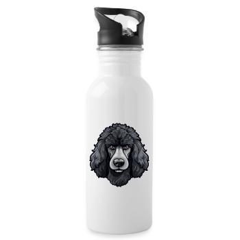 Groß Pudel Kopf Hund Comic Cartoon Stil Design - Trinkflasche mit integriertem Trinkhalm - Weiß - Rechts