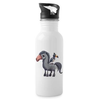 Cute horse with a bird - Water bottle with straw - white - Right