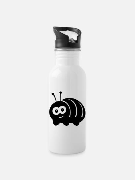 Raupe - Trinkflasche mit integriertem Trinkhalm - Weiß
