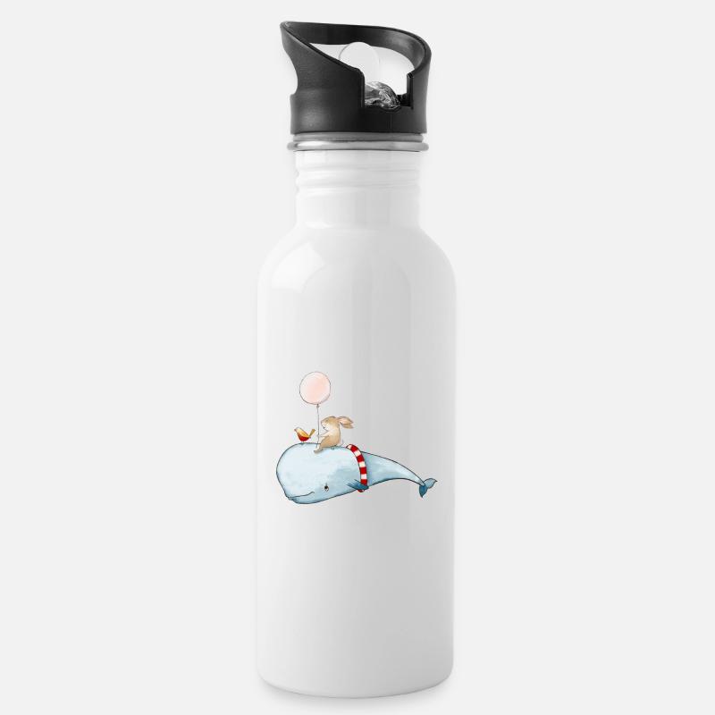 Abenteuer auf dem Wal - Trinkflasche mit integriertem Trinkhalm - Weiß