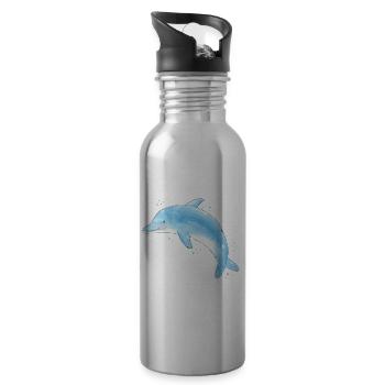 Bleu Delfin - Gourde avec paille intégrée - argent clair - Droite