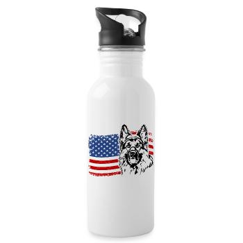 Deutscher Schäferhund Amerika Fahne Hunde Wilsigns - Trinkflasche mit integriertem Trinkhalm - Weiß - Rechts