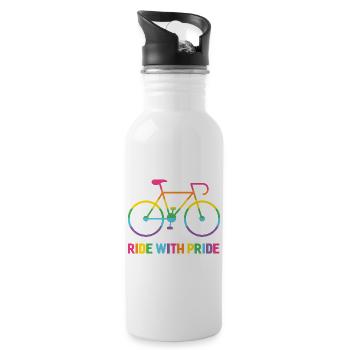 LGBTQ Cyclist - Ride With Pride - Water bottle with straw - white - Right