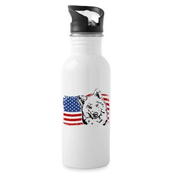 Samoyed America Flag Dog Dogs Wilsigns - Water bottle with straw - white - Right