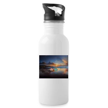 hugadino, dinos on the beach, cute dinosaur - Water bottle with straw - white - Right