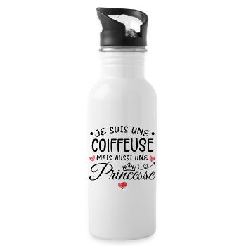 Je Suis Une Coiffeuse, Mais Aussi Une Princesse - Gourde avec paille intégrée - blanc - Droite