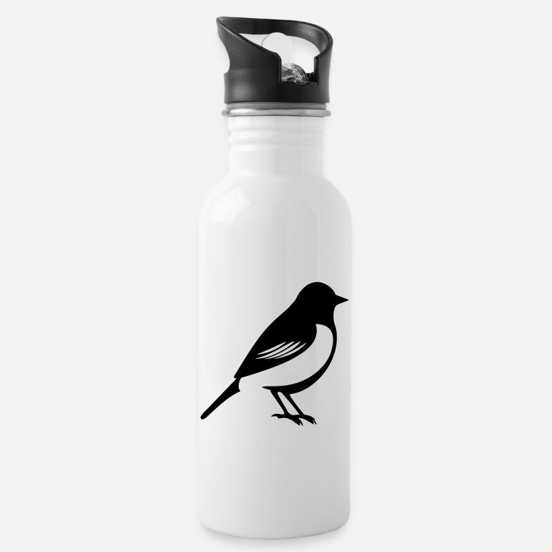 Bird - Water bottle with straw - white