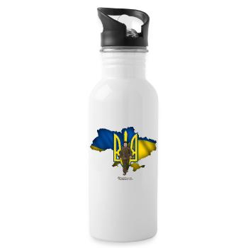 Ukraine outline trident Zelensky - Water bottle with straw - white - Right