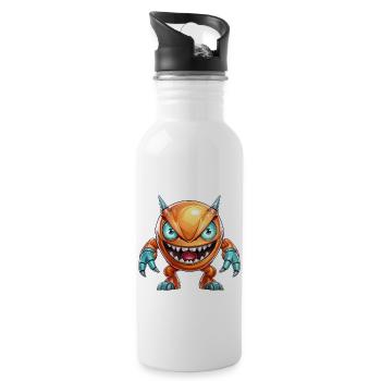 Naughty Crab Emoji Stands Guard - PNG Design - Water bottle with straw - white - Right
