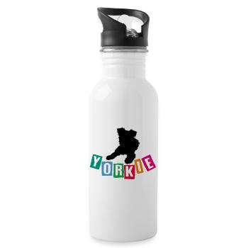 Yorkie Yorkshire Terrier mit bunten Buchstaben - Trinkflasche mit integriertem Trinkhalm - Weiß - Rechts