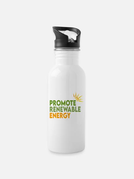 Erneuerbare Energien - Trinkflasche mit integriertem Trinkhalm - Weiß
