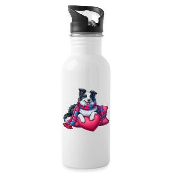Border Collie - Gourde avec paille intégrée - blanc - Droite