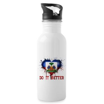 Haiti Haitian Flagge Machen Besser Herz I Geschenk - Trinkflasche mit integriertem Trinkhalm - Weiß - Rechts