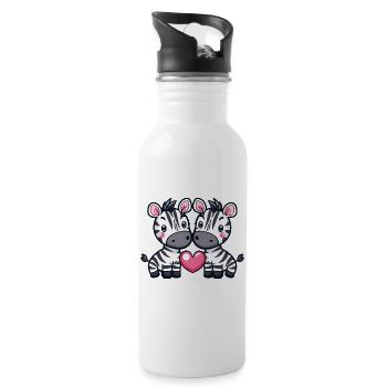 Zebra Paar Liebe Couple Verliebt - Trinkflasche mit integriertem Trinkhalm - Weiß - Rechts