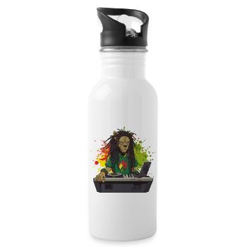 Jamaican Reagge Lion - Trinkflasche mit integriertem Trinkhalm - Weiß - Rechts