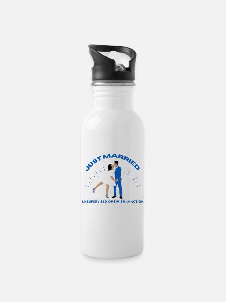 just married | Wedding - Water bottle with straw - white