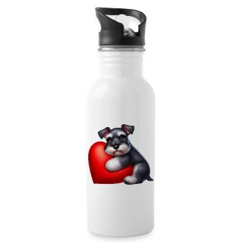 Schanuzer Valentinstag Zeichnung - Trinkflasche mit integriertem Trinkhalm - Weiß - Rechts