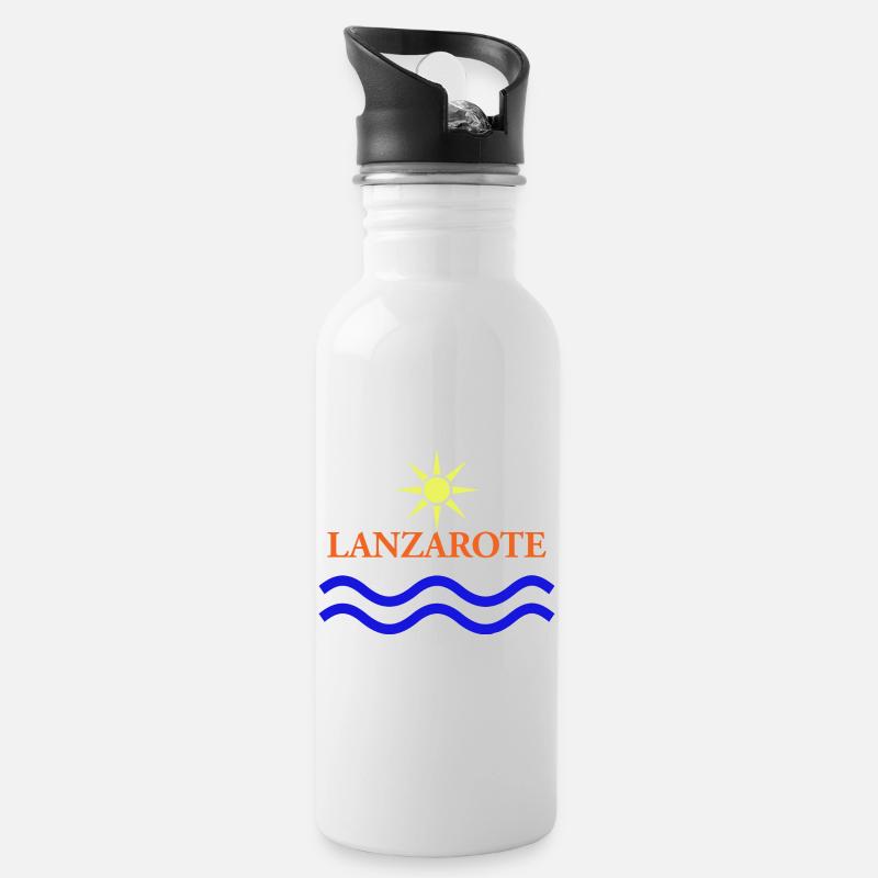 Lanzarote Sun and Waves Design - Water bottle with straw - white
