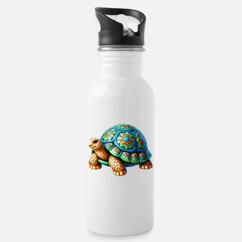 Schildkröte - Trinkflasche mit integriertem Trinkhalm - Weiß