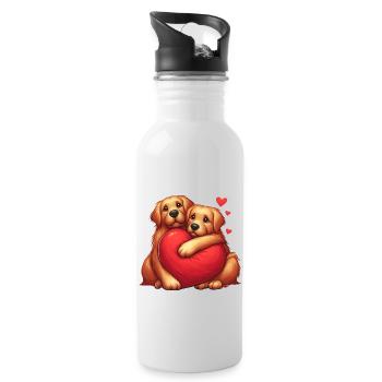 Labrador Retrievers Hugging Each Other - Water bottle with straw - white - Right