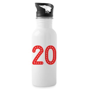 20. 20 ANS. 20e ANNIVERSAIRE. ANNIVERSAIRE 20 ANS. - Gourde avec paille intégrée - blanc - Droite